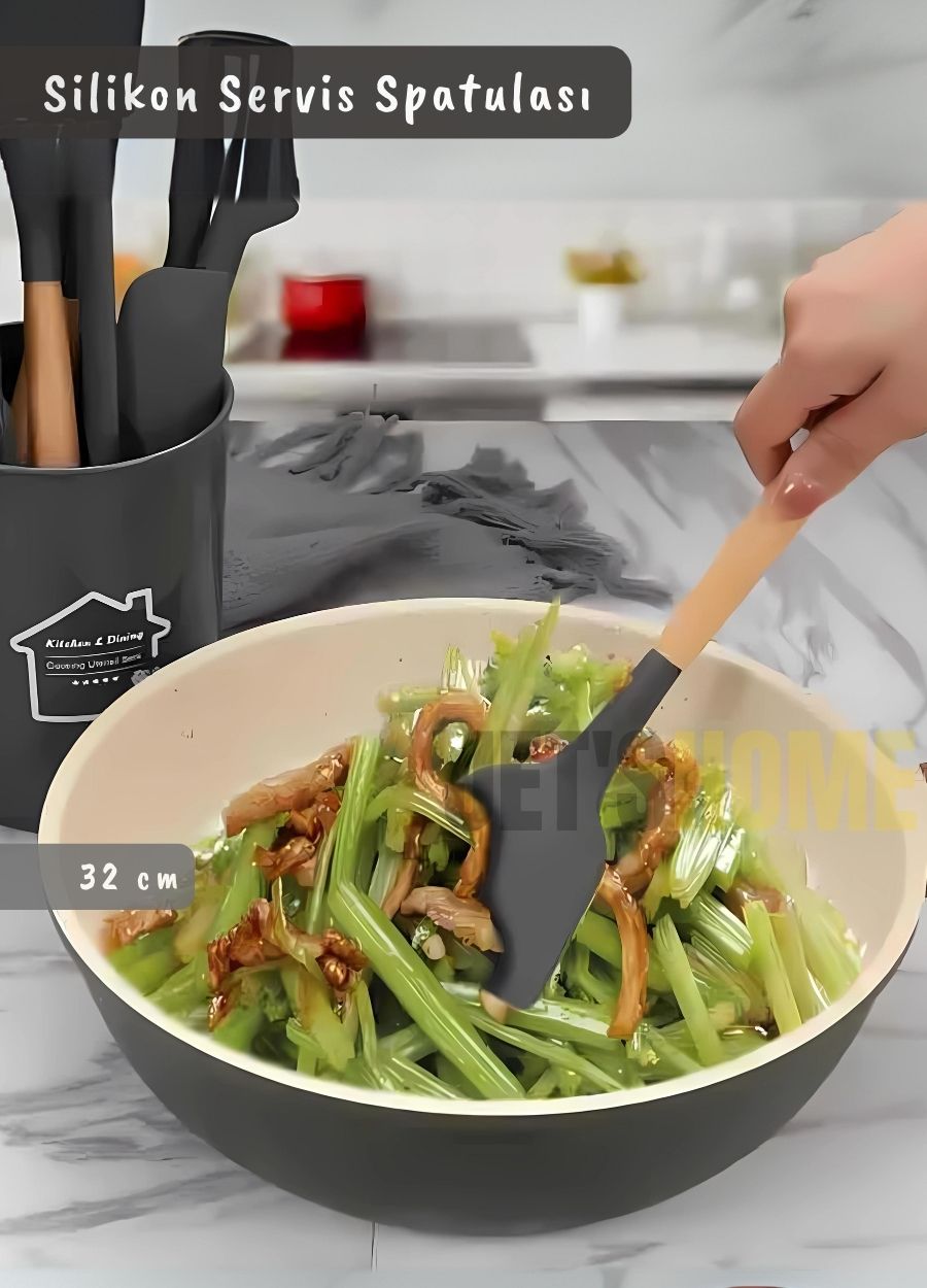 Silikon%20Servis%20Spatula%20Mutfak%20Kaşığı%20Pasta%20Spatulası%20Ahşap%20Saplı%2032%20Cm