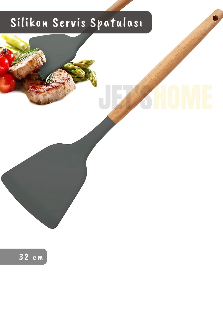 Silikon%20Servis%20Spatula%20Mutfak%20Kaşığı%20Pasta%20Spatulası%20Ahşap%20Saplı%2032%20Cm