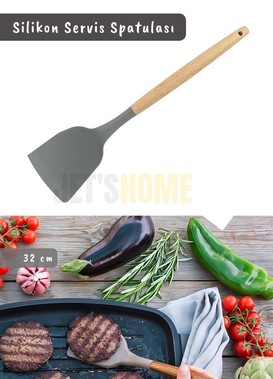 Silikon%20Servis%20Spatula%20Mutfak%20Kaşığı%20Pasta%20Spatulası%20Ahşap%20Saplı%2032%20Cm