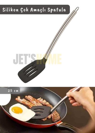 Silikon Spatula Kaşığı Paslanmaz Saplı Siyah 35 cm