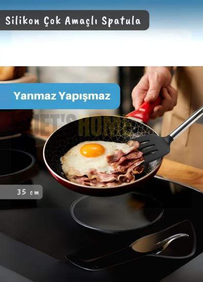 Silikon Spatula Kaşığı Paslanmaz Saplı Siyah 35 cm