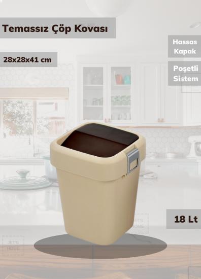 Banyo Çöp Kovası 18 Lt Temassız Bej